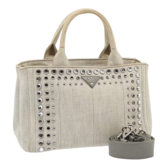 PRADA Bijoux Canapa PM Hand Bag Canvas 2way Gray Silver